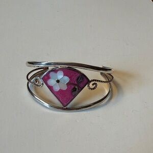 Silver and Pink Floral Cuff Bracelet Mexico